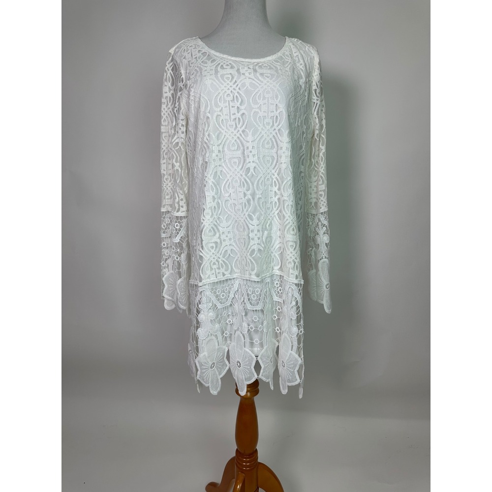 Sans Souci White Eyelet Lace Embroidered Mini Dress XL Anthropology Style G50550